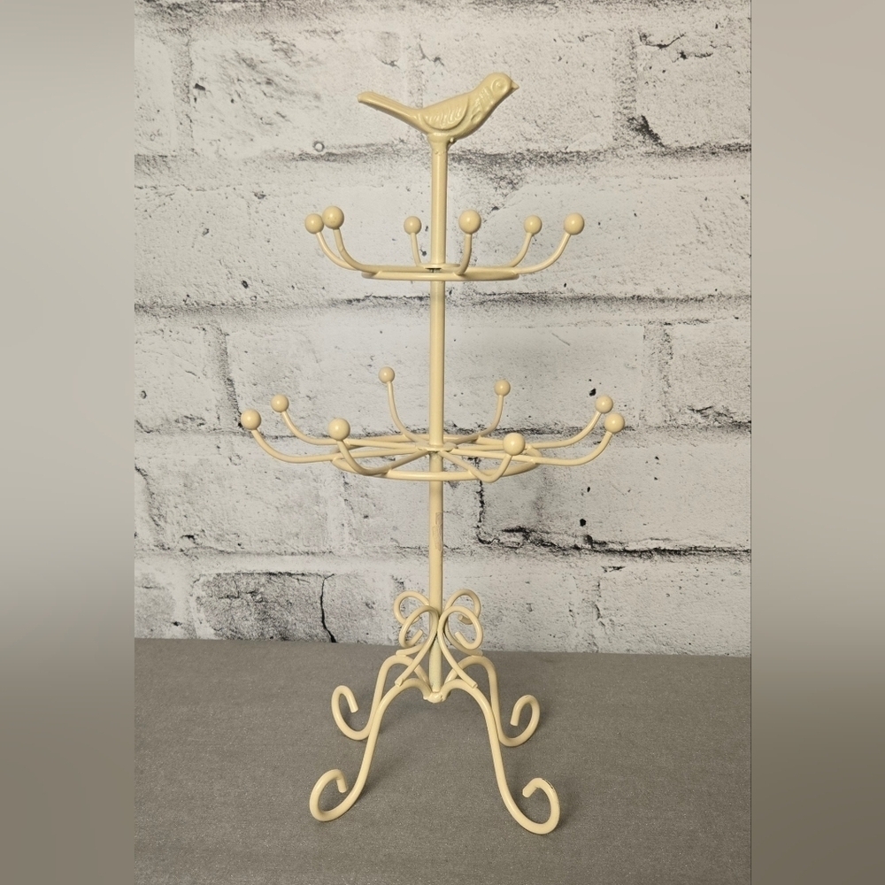 Metal Bird Tree Jewelry Stand – Vintage Bird-Top Earring & Necklace Organizer